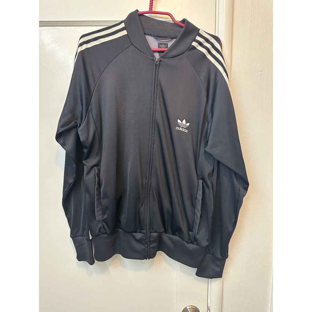 Adidas Originals Mens Trefoil Track Jacket Black White 3-Stripe Full Zip Large‎